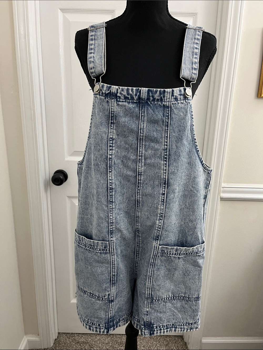 Light Wash Denim Short Overalls Jumpsuit - Casual Women's Romper